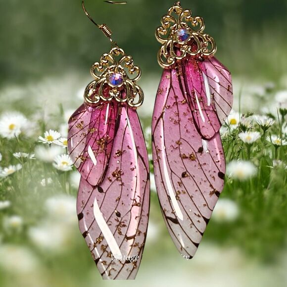 Fairy Butterfly Wings Handmade Earrings Fantasy Nature Magical Insect Witch Bug - Picture 4 of 12